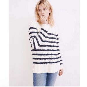 Madewell Linelle Cableknit Pullover Sweater Cream Navy Striped Size S Women’s